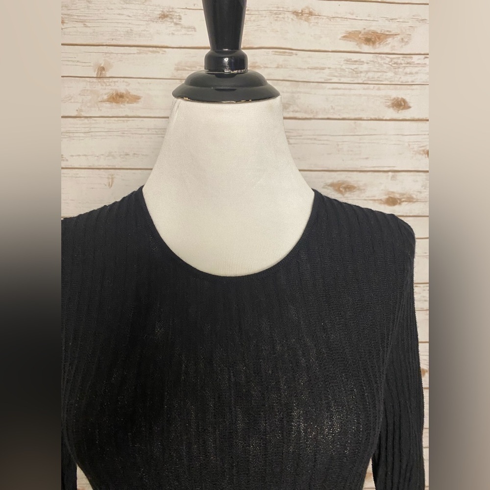Eileen Fisher minimalist black Italian wool ribbed knit sweater dress Size XXS - Picture 3 of 6